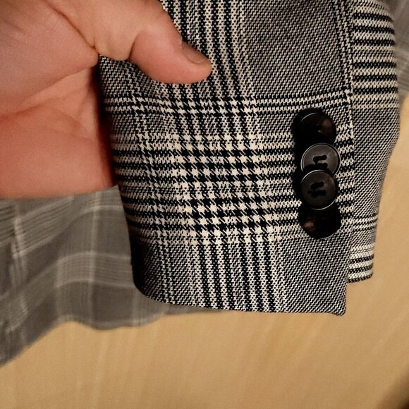 H&M Womens Black White Plaid Blazer 2 - Picture 5 of 9